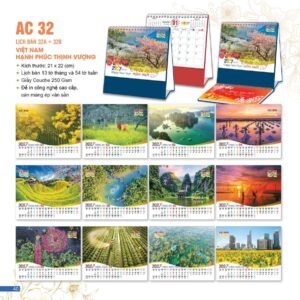 Lịch Để Bàn 2027 AC Mẫu AC32 (21 x 22 cm) Ấn Phẩm Lịch Tết Eco Thân Thiện Môi Trường in logo doanh nghiệp quà tặng Tết tại Quà Tặng EcoTech VN