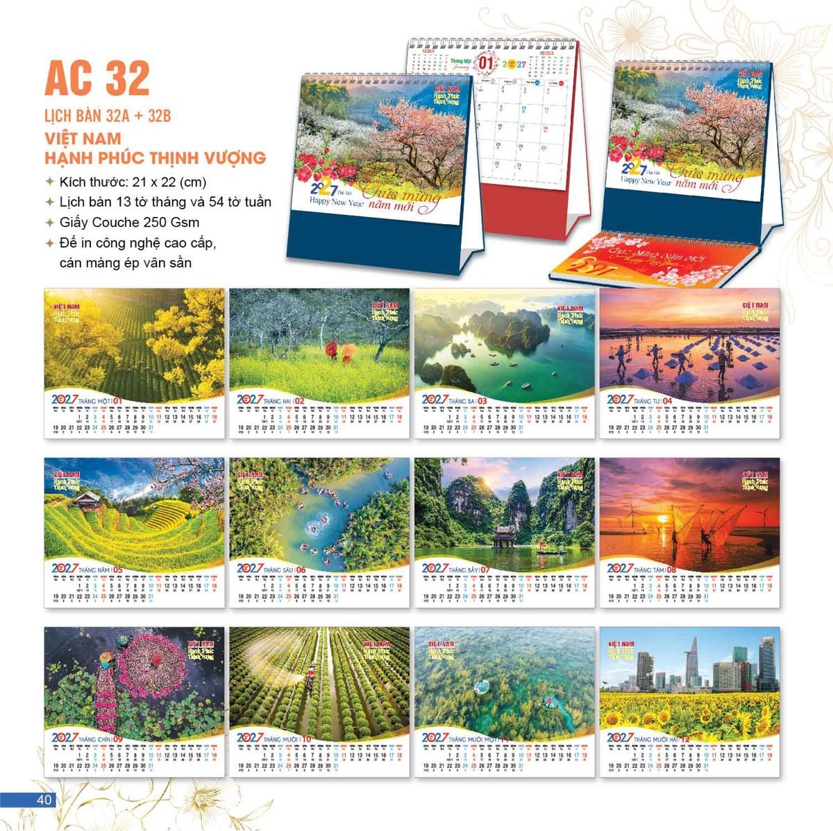 Lịch Để Bàn 2027 AC Mẫu AC32 (21 x 22 cm) Ấn Phẩm Lịch Tết Eco Thân Thiện Môi Trường Lịch Để Bàn 2027 AC Mẫu AC32 (21 x 22 cm) Ấn Phẩm Lịch Tết Eco Thân Thiện Môi Trường in logo doanh nghiệp quà tặng Tết tại Quà Tặng EcoTech VN