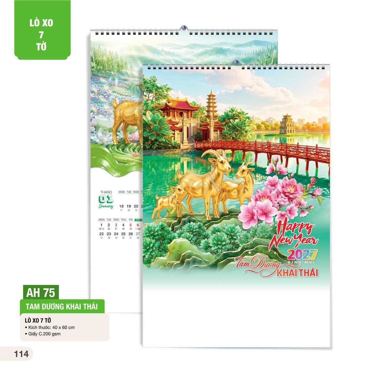 Lịch Treo Tường Lò Xo 7 Tờ 2027 AH Mẫu AH75 (40 x 60cm) Ấn Phẩm Lịch Tết Eco Thân Thiện Môi Trường Lịch Treo Tường Lò Xo 7 Tờ 2027 AH Mẫu AH75 (40 x 60cm) Ấn Phẩm Lịch Tết Eco Thân Thiện Môi Trường in logo doanh nghiệp quà tặng Tết tại Quà Tặng EcoTech VN