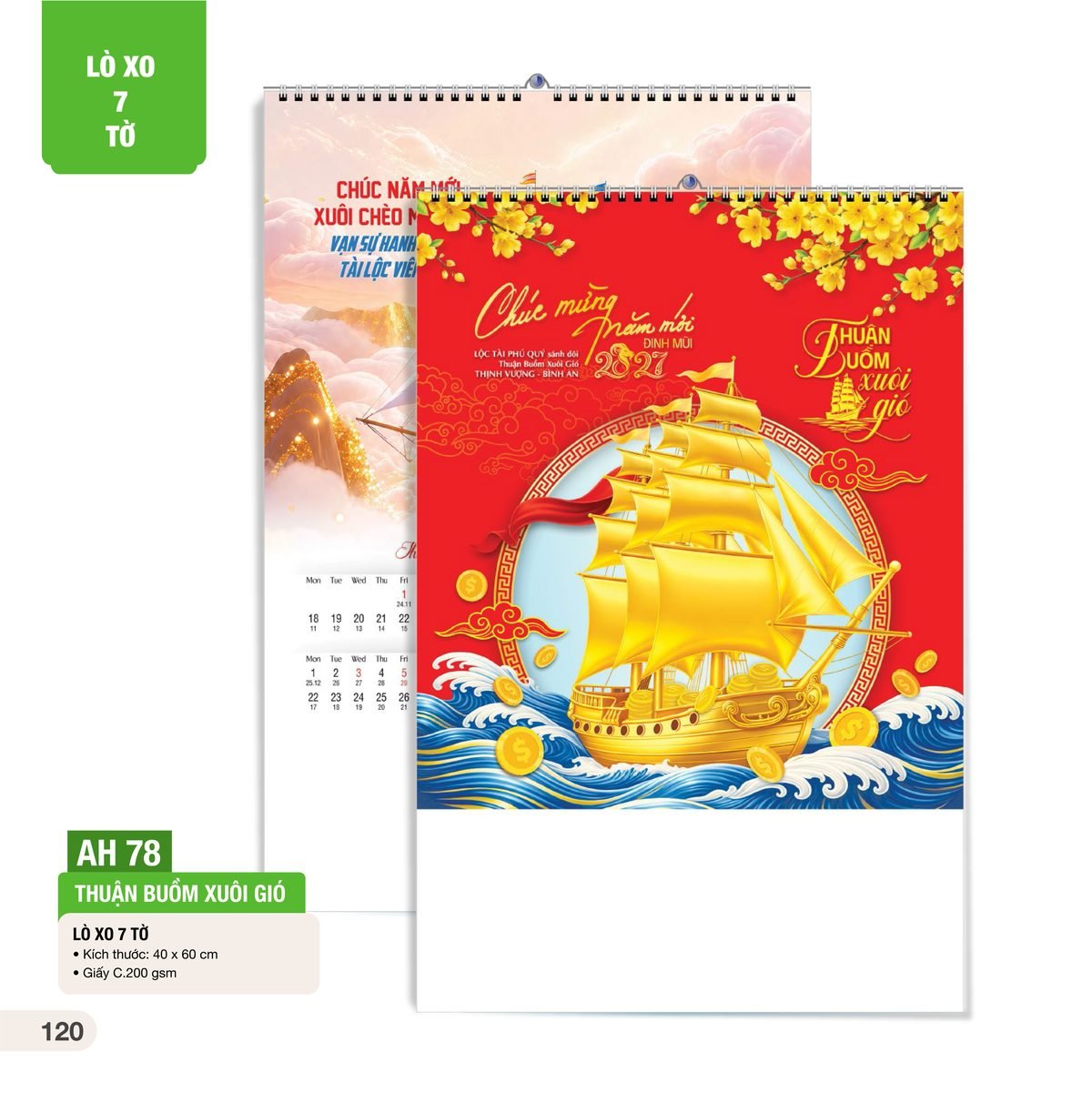 Lịch Treo Tường Lò Xo 7 Tờ 2027 AH Mẫu AH78 (40 x 60cm) Ấn Phẩm Lịch Tết Eco Thân Thiện Môi Trường Lịch Treo Tường Lò Xo 7 Tờ 2027 AH Mẫu AH78 (40 x 60cm) Ấn Phẩm Lịch Tết Eco Thân Thiện Môi Trường in logo doanh nghiệp quà tặng Tết tại Quà Tặng EcoTech VN