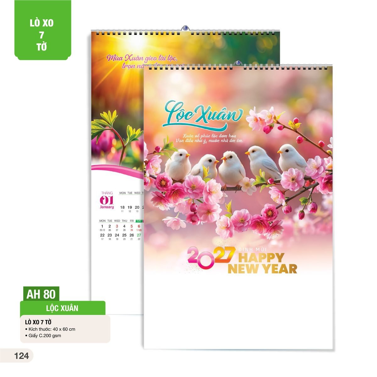 Lịch Treo Tường Lò Xo 7 Tờ 2027 AH Mẫu AH80 (40 x 60cm) Ấn Phẩm Lịch Tết Eco Thân Thiện Môi Trường Lịch Treo Tường Lò Xo 7 Tờ 2027 AH Mẫu AH80 (40 x 60cm) Ấn Phẩm Lịch Tết Eco Thân Thiện Môi Trường in logo doanh nghiệp quà tặng Tết tại Quà Tặng EcoTech VN