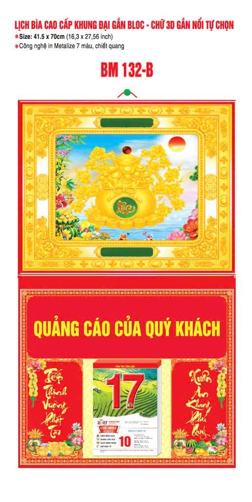 Bìa Lịch Treo Khung Đại Gắn Bloc BM 2027 BM132B - Kim Dương Phú Quý - Quà Tặng EcoTech