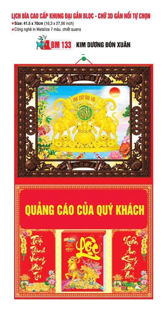 Bìa Lịch Treo Khung Đại Gắn Bloc BM 2027 BM133 - Kim Dương Đón Xuân - Quà Tặng EcoTech