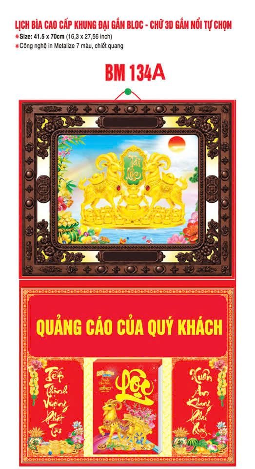 Bìa Lịch Treo Khung Đại Gắn Bloc BM 2027 BM134A - Kim Dương Phú Quý - Quà Tặng EcoTech