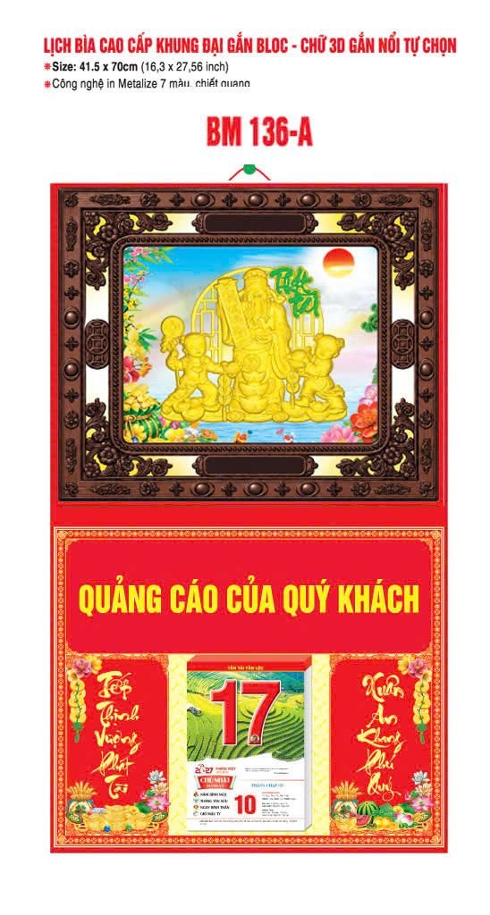 Bìa Lịch Treo Khung Đại Gắn Bloc BM 2027 BM136A - Kim Dương Phú Quý - Quà Tặng EcoTech