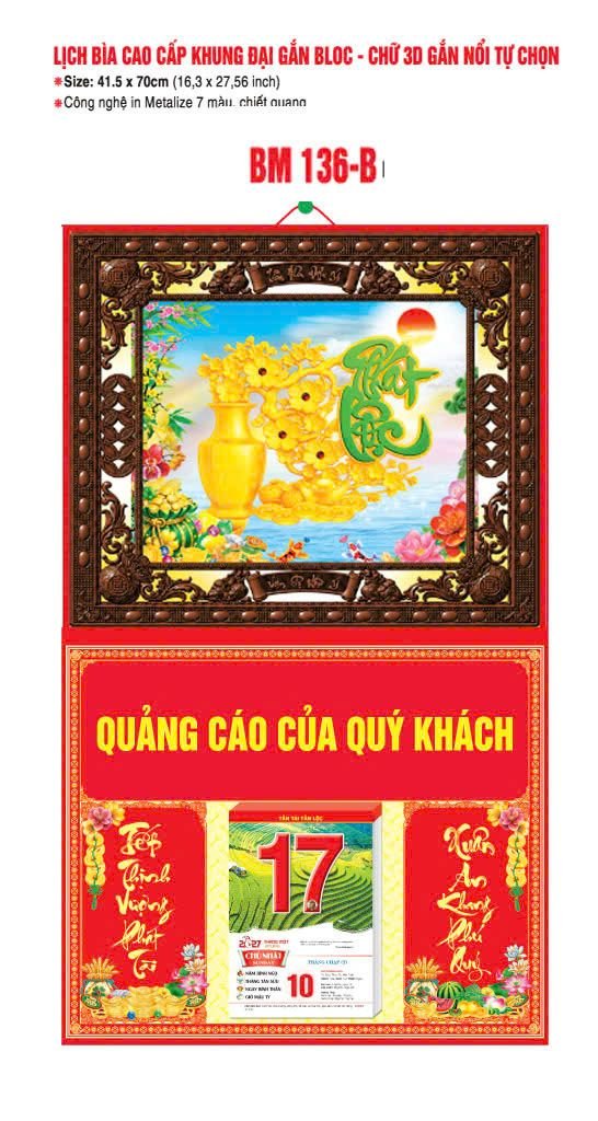 Bìa Lịch Treo Khung Đại Gắn Bloc BM 2027 BM136BI - Kim Dương Phú Quý - Quà Tặng EcoTech