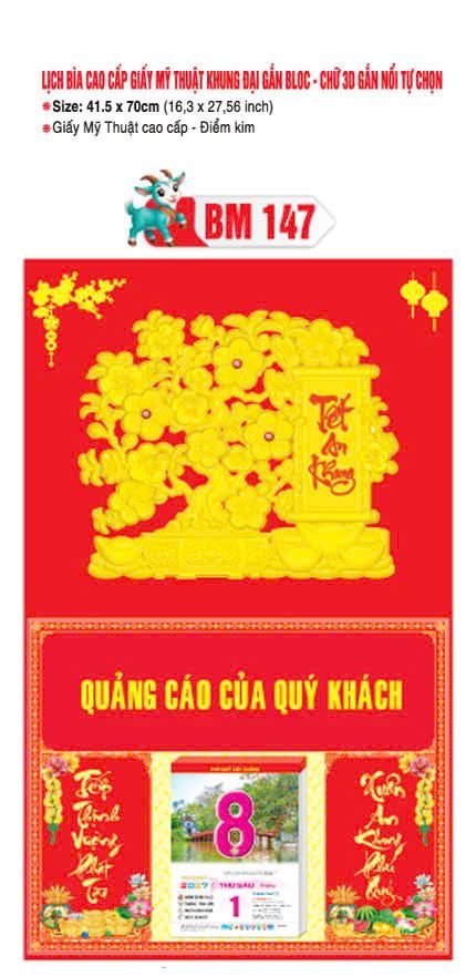 Bìa Lịch Treo Khung Đại Gắn Bloc BM 2027 BM147 - Kim Dương Phú Quý - Quà Tặng EcoTech