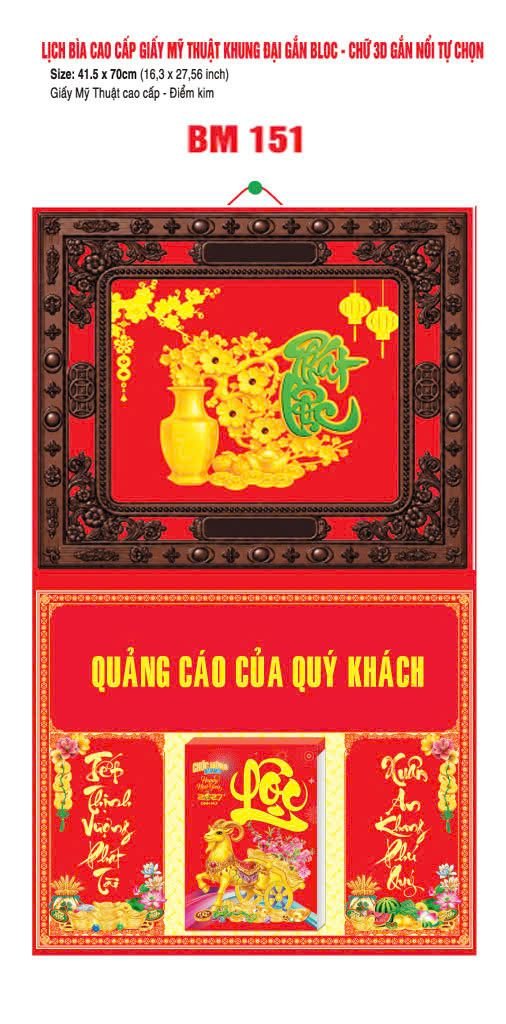 Bìa Lịch Treo Khung Đại Gắn Bloc BM 2027 BM151 - Kim Dương Phú Quý - Quà Tặng EcoTech