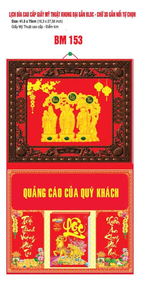 Bìa Lịch Treo Khung Đại Gắn Bloc BM 2027 BM153 - Kim Dương Phú Quý - Quà Tặng EcoTech