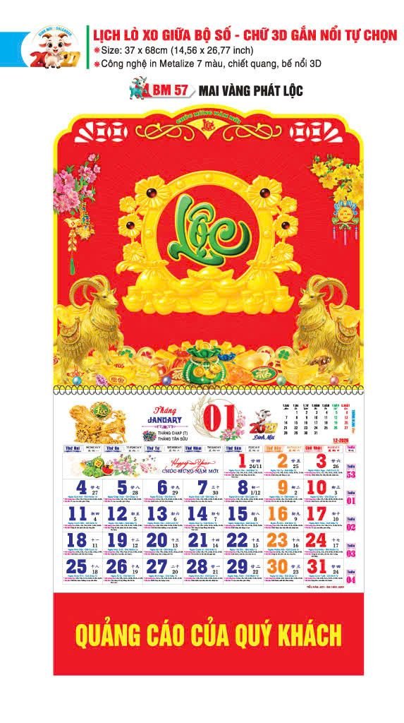 Lịch Bloc 2027 BM57 Ấn Phẩm Lịch Tết Eco Thân Thiện Môi Trường