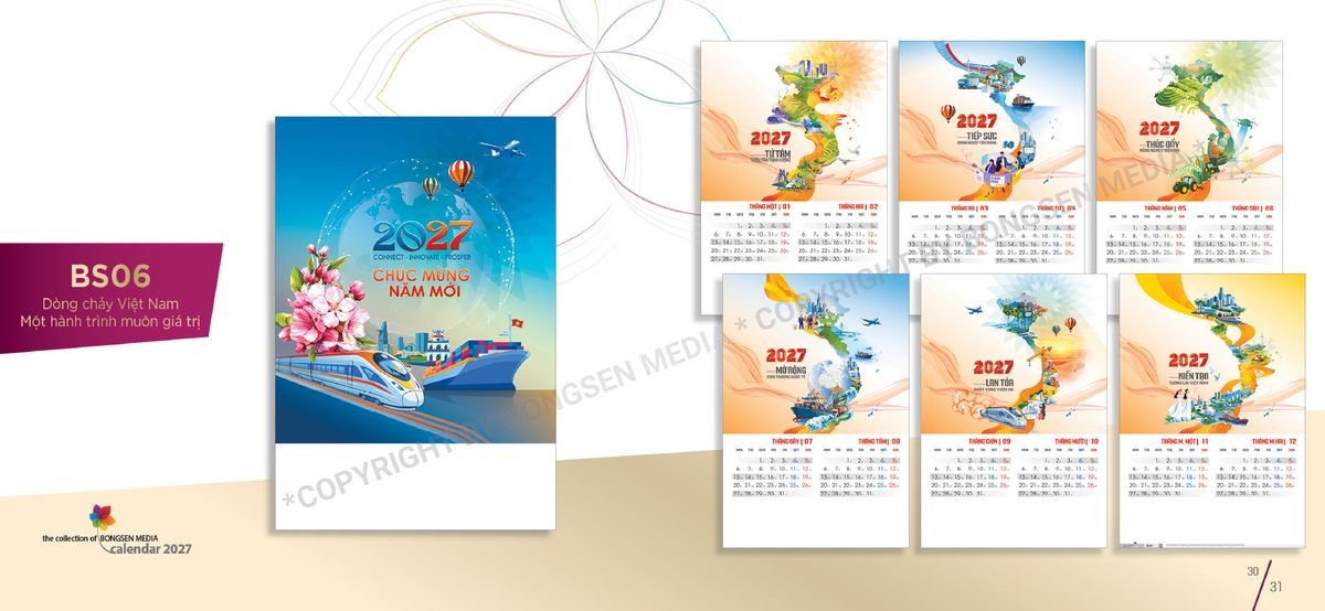 Lịch 7 Tờ Lò Xo 2027 BS16 Ấn Phẩm Lịch Tết Eco Thân Thiện Môi Trường