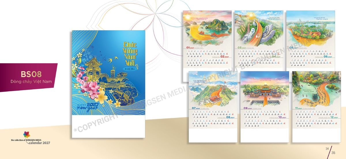 Lịch 7 Tờ Lò Xo 2027 BS18 Ấn Phẩm Lịch Tết Eco Thân Thiện Môi Trường