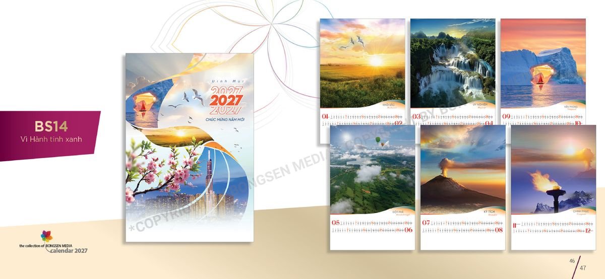Lịch 7 Tờ Lò Xo 2027 BS24 Ấn Phẩm Lịch Tết Eco Thân Thiện Môi Trường
