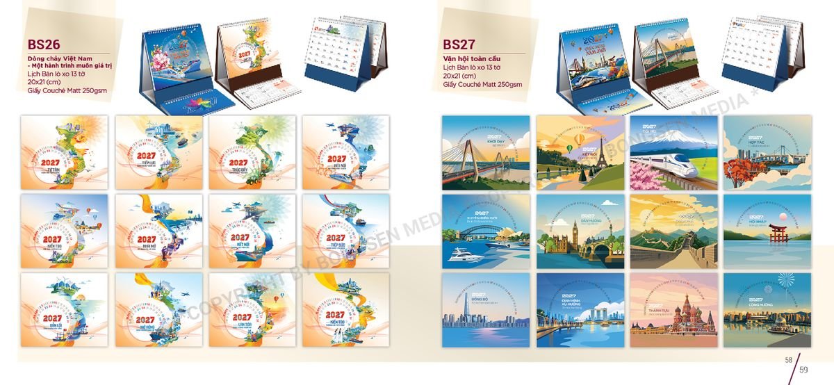 Lịch Để Bàn Nghệ Thuật 2027 BS30 Ấn Phẩm Lịch Tết Eco Thân Thiện Môi Trường