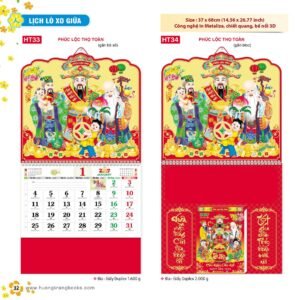 Lịch Treo Tường Lò Xo 2027 HT Mẫu HT33 - Phúc Lộc Thọ (37 x 68cm) Ấn Phẩm Lịch Tết Eco Thân Thiện Môi Trường in logo doanh nghiệp quà tặng Tết tại Quà Tặng EcoTech VN