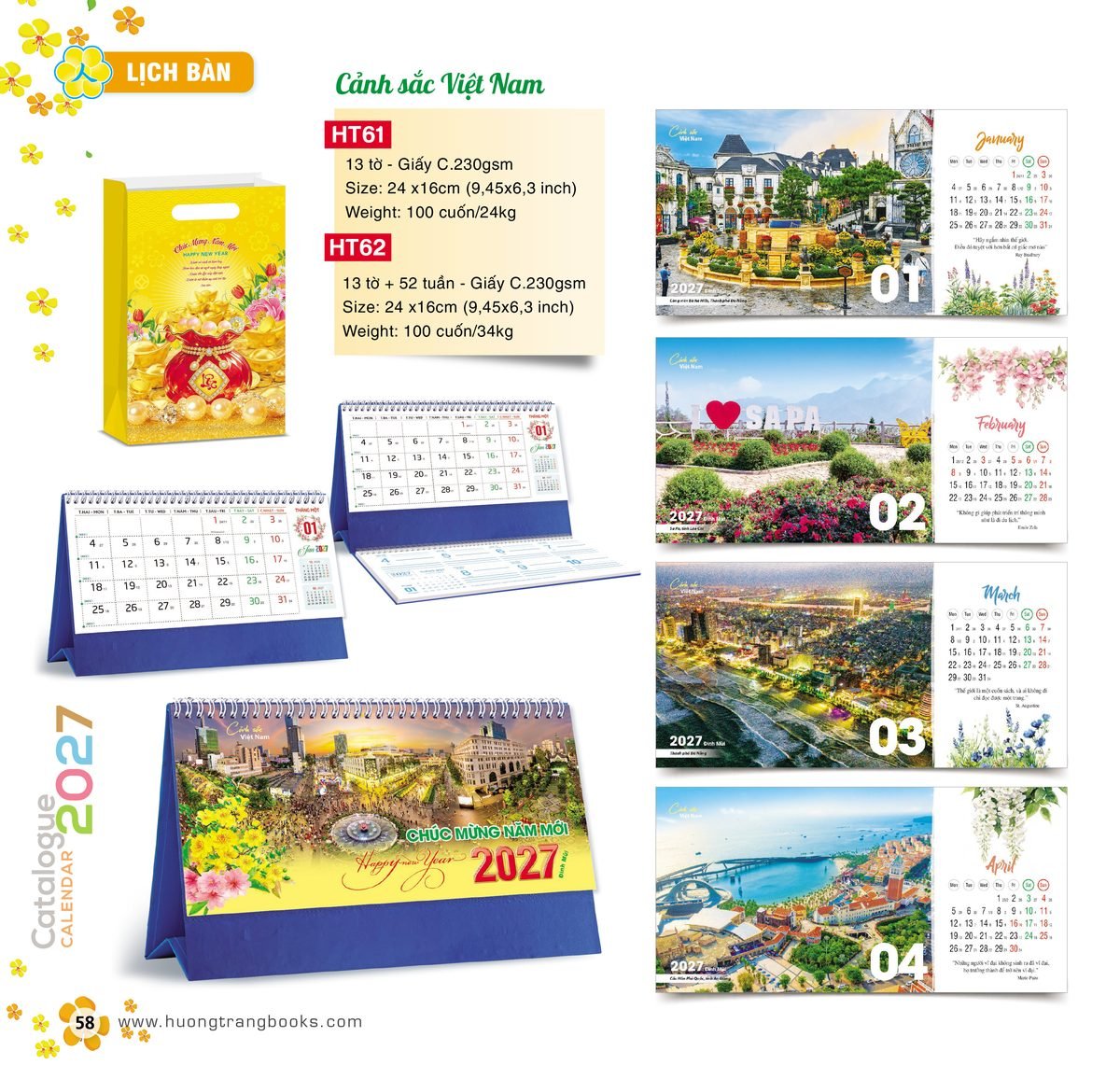 Lịch Để Bàn 2027 HT Mẫu HT61 (24 x 16cm) Ấn Phẩm Lịch Tết Eco Thân Thiện Môi Trường Lịch Để Bàn 2027 HT Mẫu HT61 (24 x 16cm) Ấn Phẩm Lịch Tết Eco Thân Thiện Môi Trường in logo doanh nghiệp quà tặng Tết tại Quà Tặng EcoTech VN
