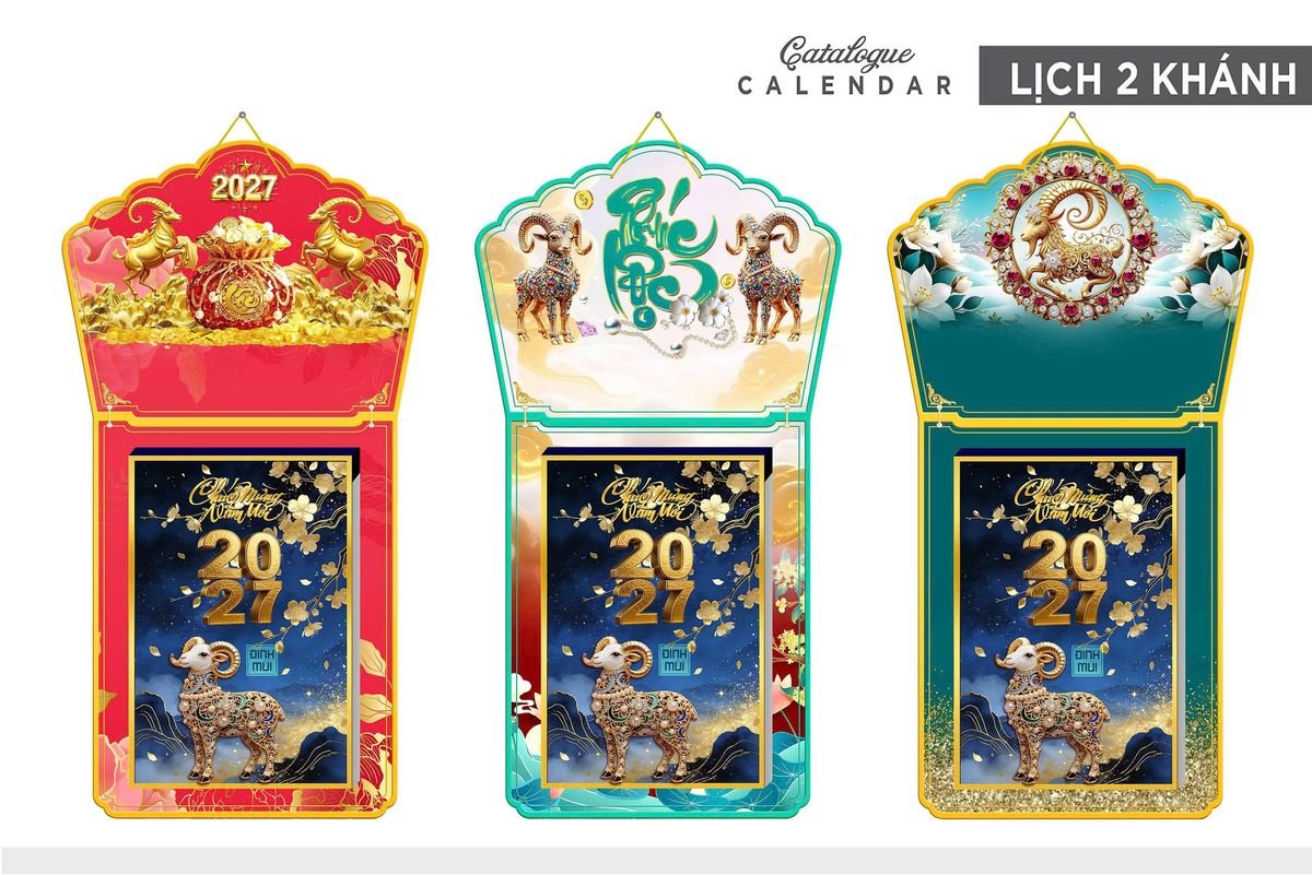 Lịch Khánh Gỗ Lamina 2 Đầu 2027 LM2D_008 - Quà Tặng EcoTech