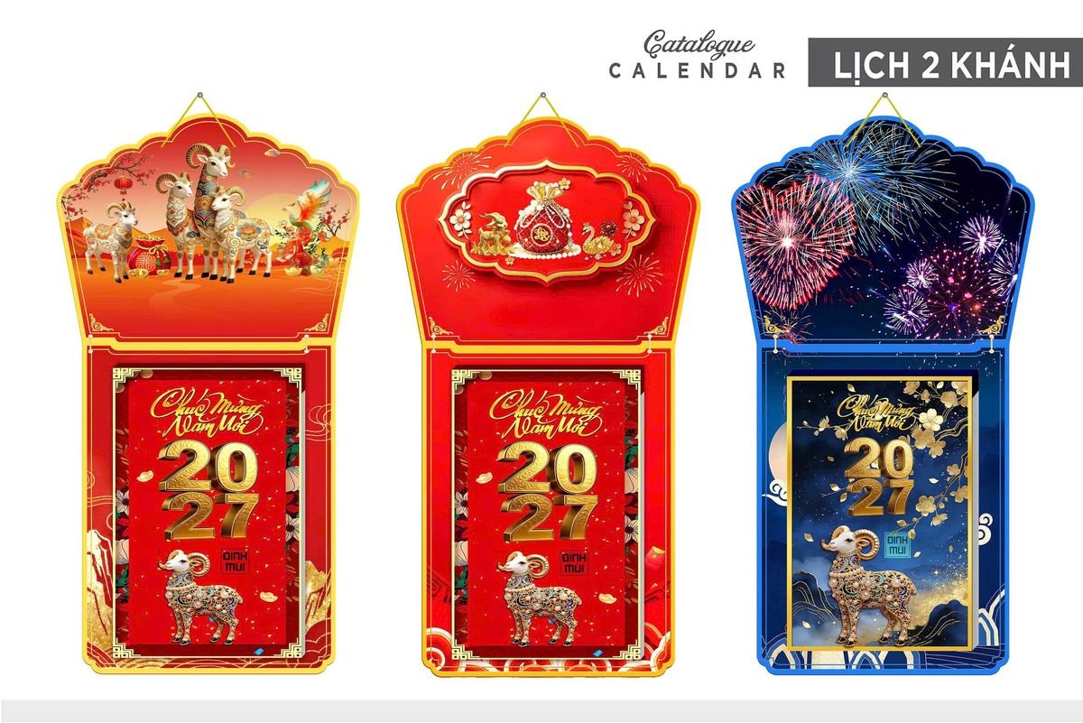 Lịch Khánh Gỗ Lamina 2 Đầu 2027 LM2D_010 - Quà Tặng EcoTech