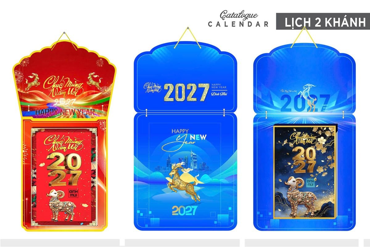 Lịch Khánh Gỗ Lamina 2 Đầu 2027 LM2D_011 - Quà Tặng EcoTech