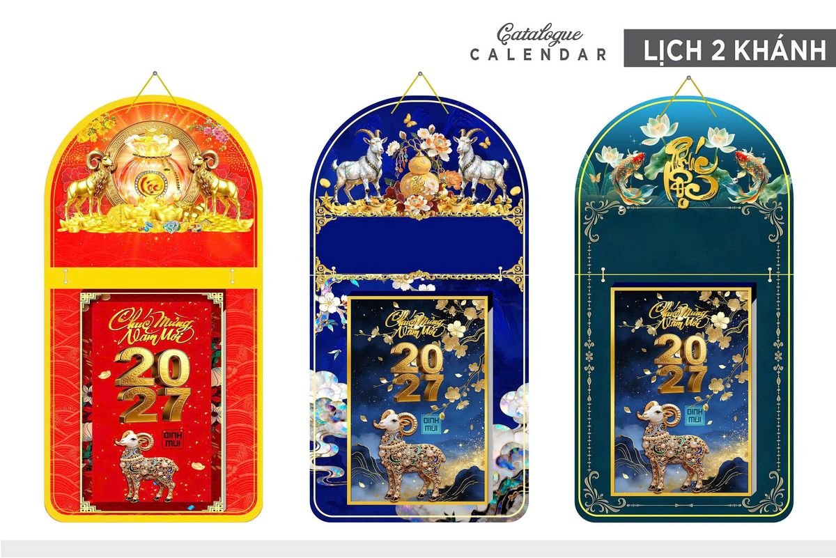 Lịch Khánh Gỗ Lamina 2 Đầu 2027 LM2D_014 - Quà Tặng EcoTech