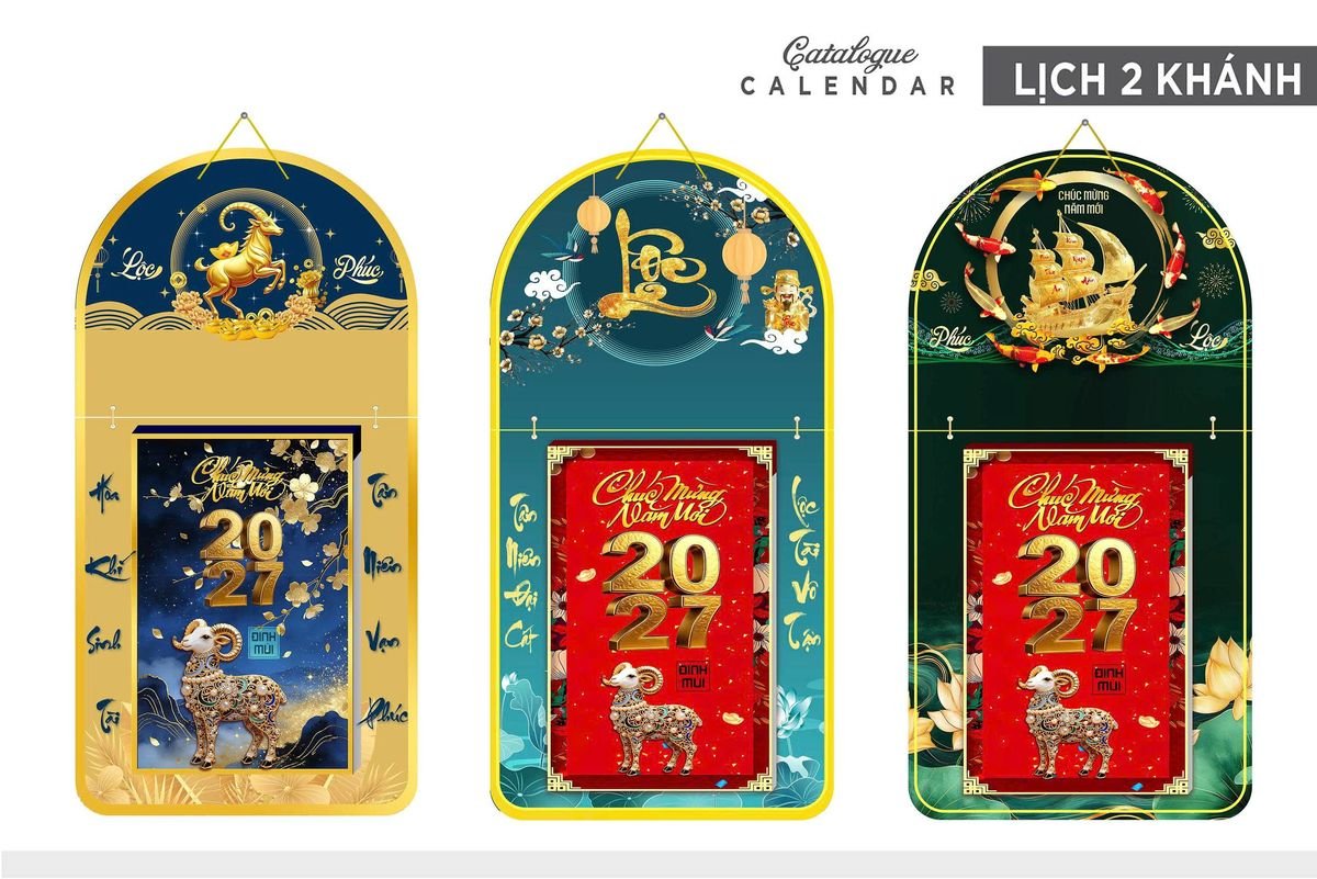 Lịch Khánh Gỗ Lamina 2 Đầu 2027 LM2D_018 - Quà Tặng EcoTech