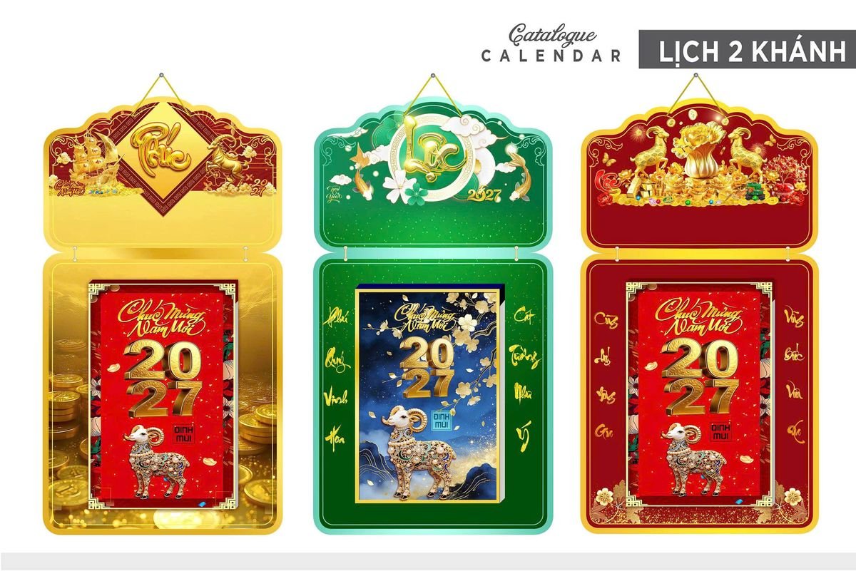 Lịch Khánh Gỗ Lamina 2 Đầu 2027 LM2D_021 - Quà Tặng EcoTech