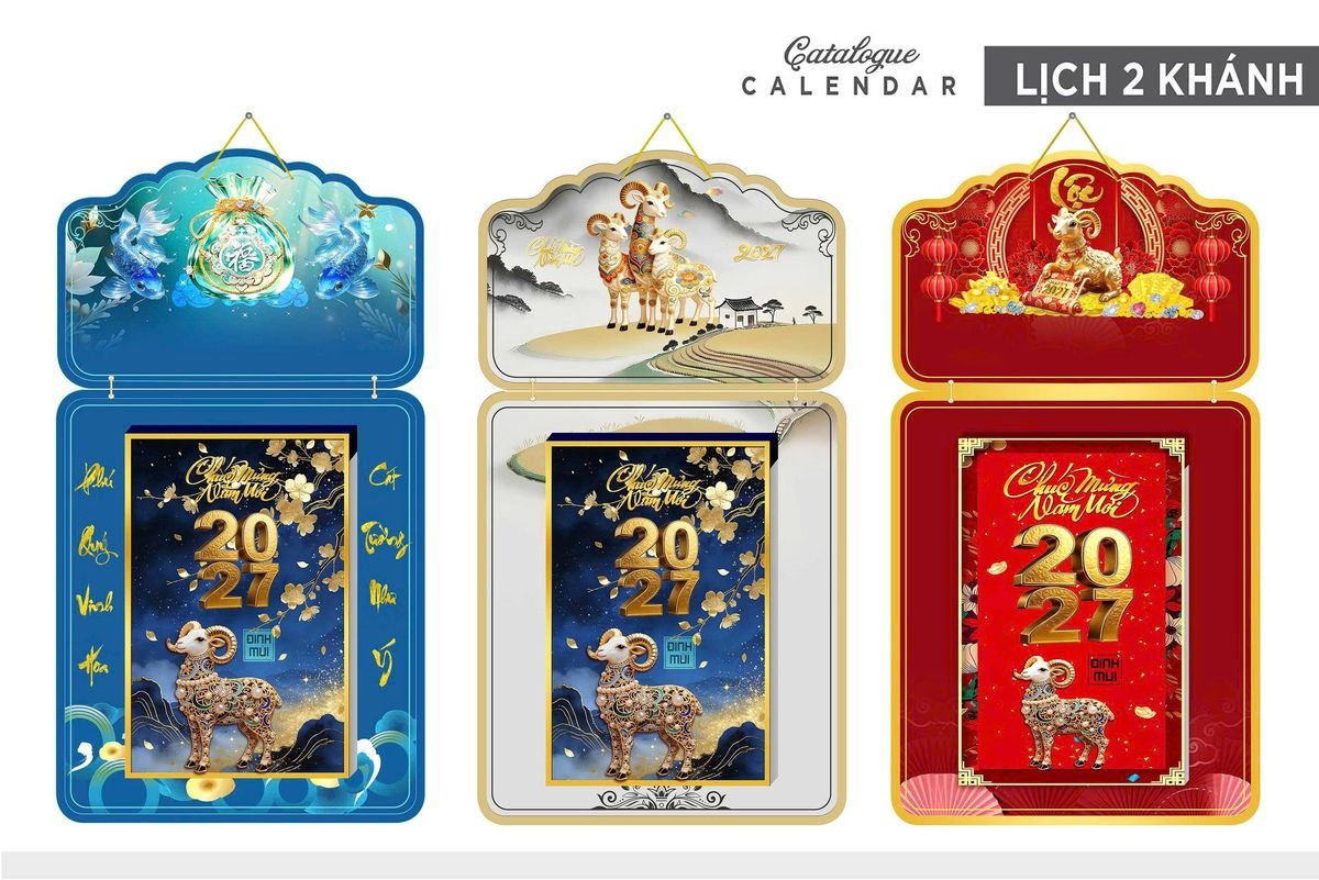 Lịch Khánh Gỗ Lamina 2 Đầu 2027 LM2D_022 - Quà Tặng EcoTech
