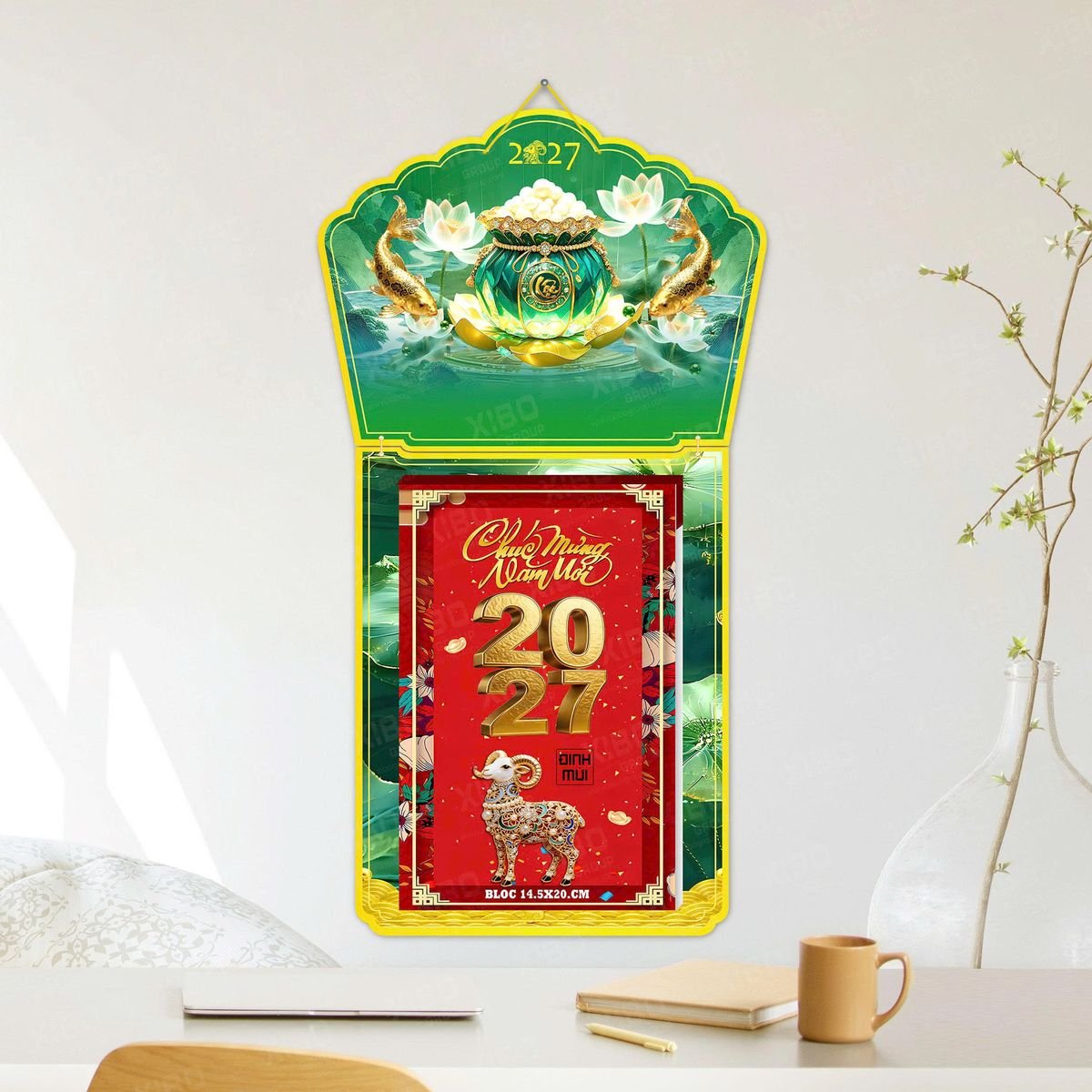 Lịch Khánh Gỗ Lamina 2 Đầu 2027 LM2D_038 - Quà Tặng EcoTech