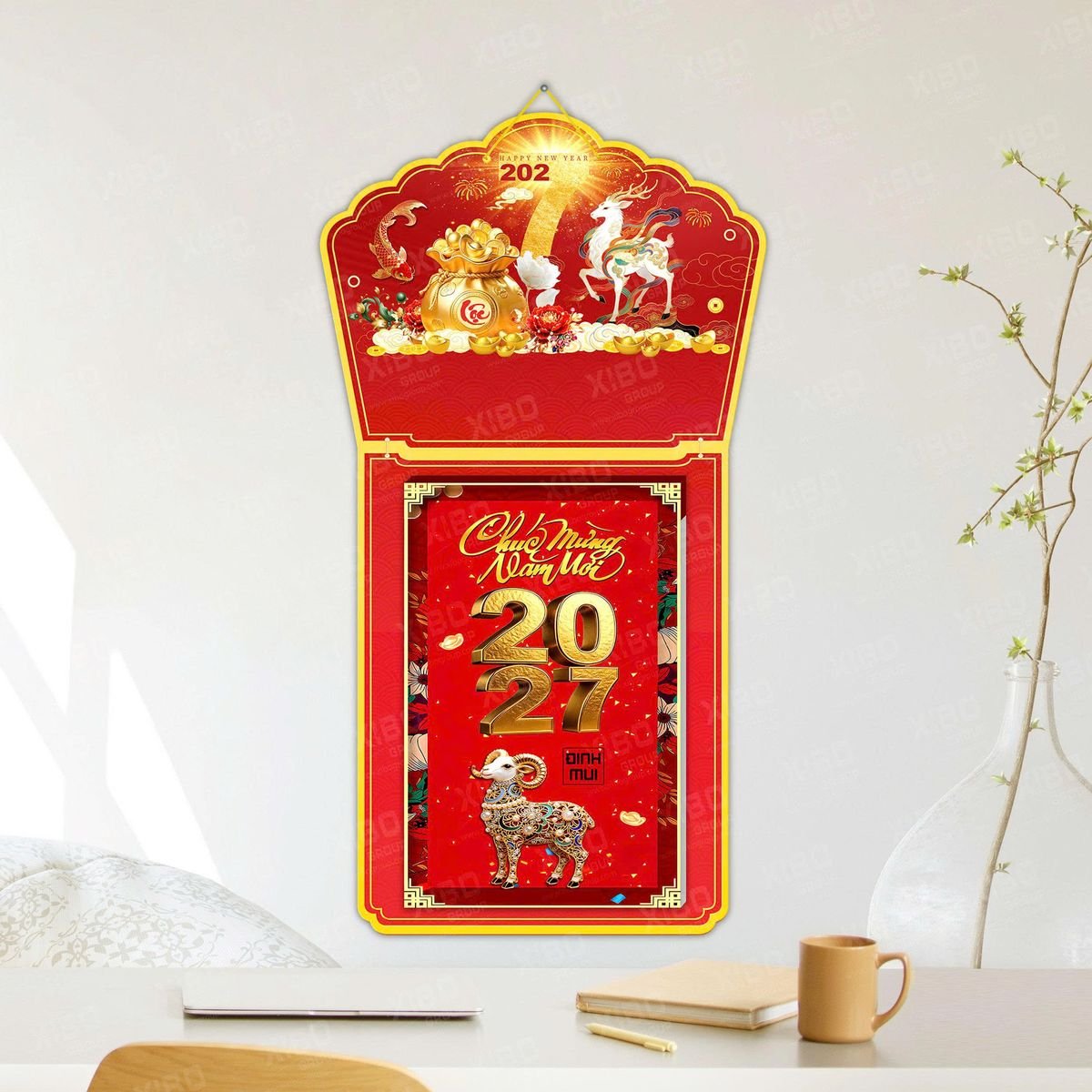 Lịch Khánh Gỗ Lamina 2 Đầu 2027 LM2D_041 - Quà Tặng EcoTech
