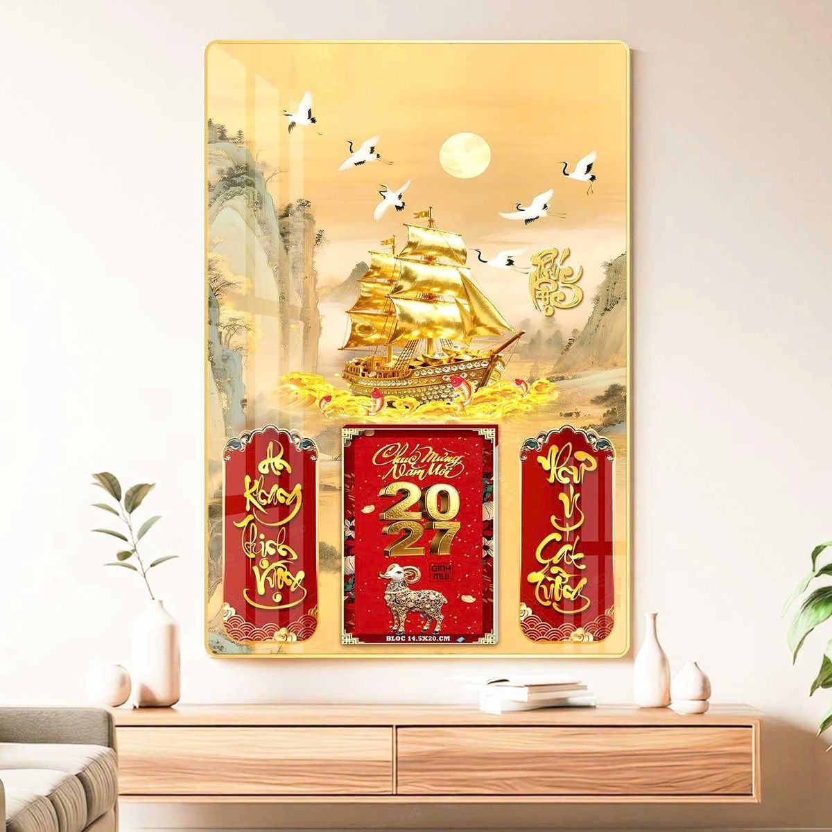 Lịch Gỗ Lamina Cao Cấp 40x60cm 2027 LM406_049 - Quà Tặng EcoTech