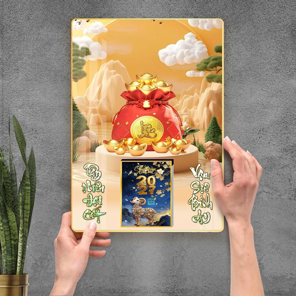 Lịch Gỗ Lamina Cao Cấp 40x60cm 2027 LM406_112 - Quà Tặng EcoTech