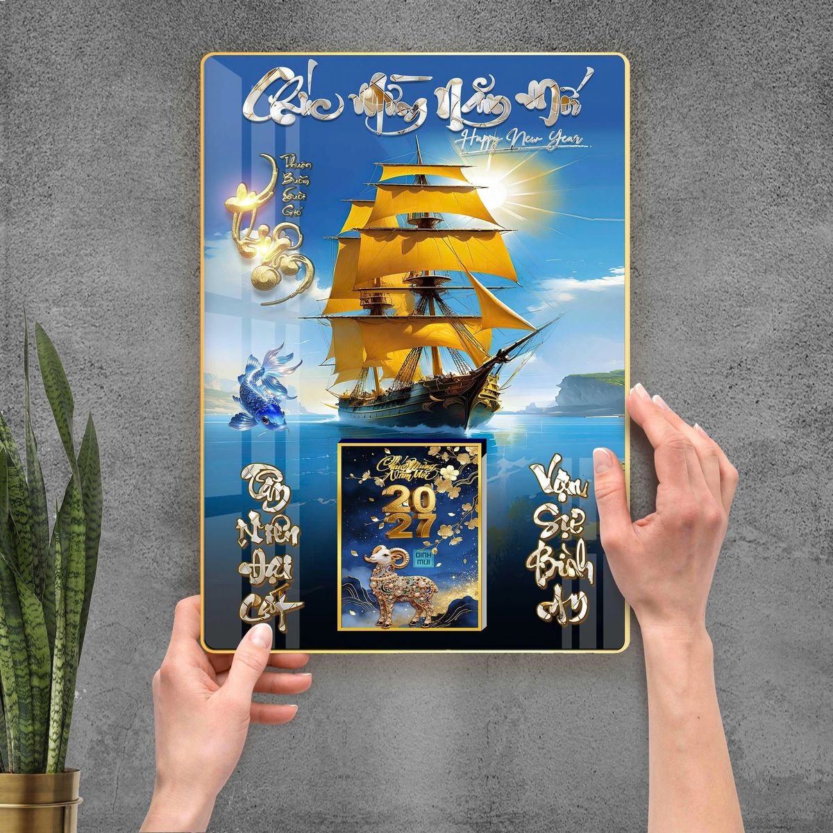 Lịch Gỗ Lamina Cao Cấp 40x60cm 2027 LM406_113 - Quà Tặng EcoTech