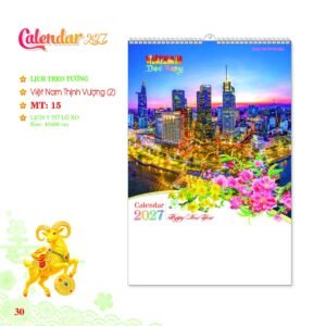 Lịch Treo Tường Lò Xo 2027 MT Mẫu MT15 (40 x 60cm) Ấn Phẩm Lịch Tết Eco Thân Thiện Môi Trường in logo doanh nghiệp quà tặng Tết tại Quà Tặng EcoTech VN