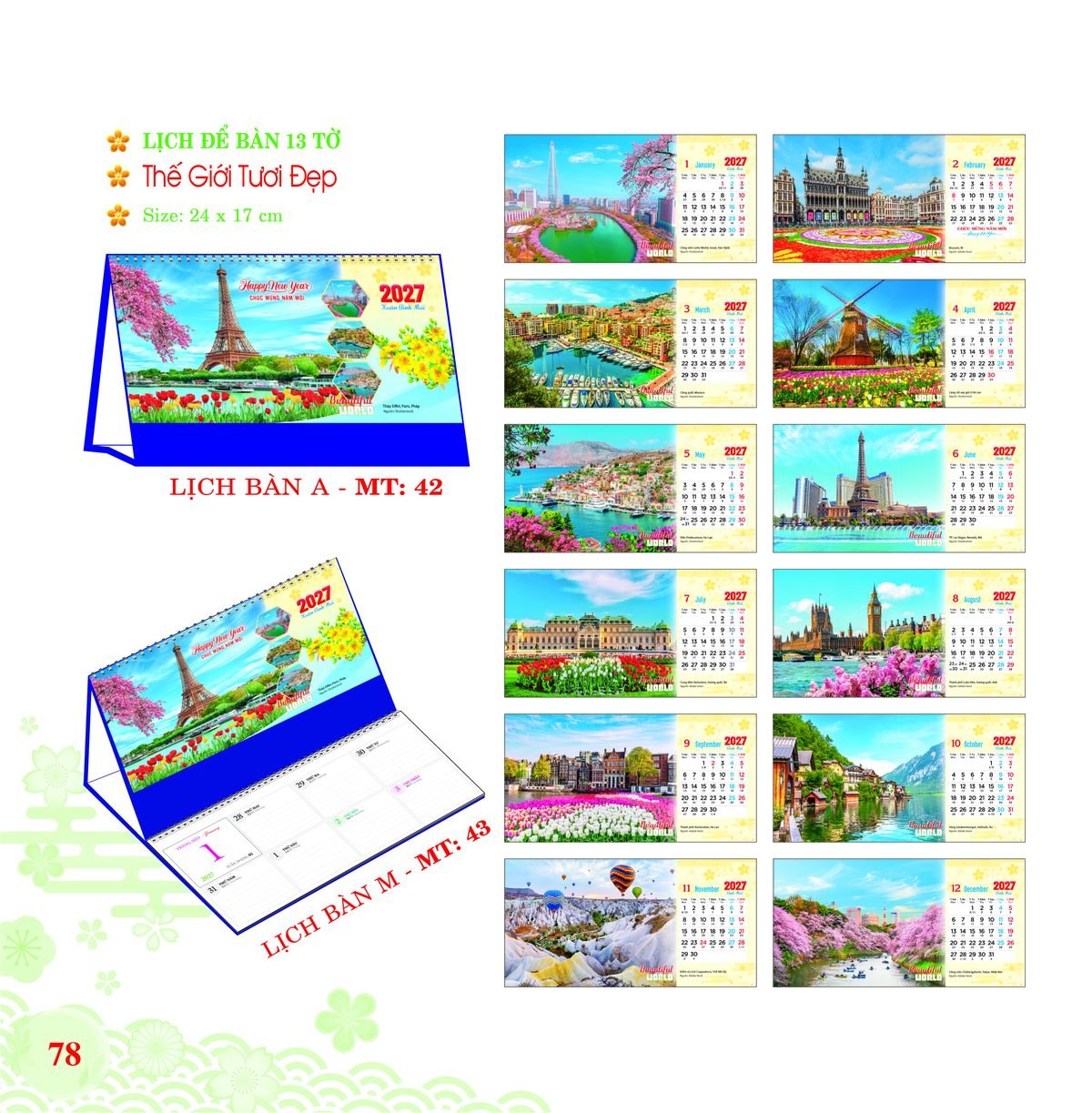Lịch Để Bàn 2027 MT Mẫu MT43 (24 x 17cm) Ấn Phẩm Lịch Tết Eco Thân Thiện Môi Trường Lịch Để Bàn 2027 MT Mẫu MT43 (24 x 17cm) Ấn Phẩm Lịch Tết Eco Thân Thiện Môi Trường in logo doanh nghiệp quà tặng Tết tại Quà Tặng EcoTech VN
