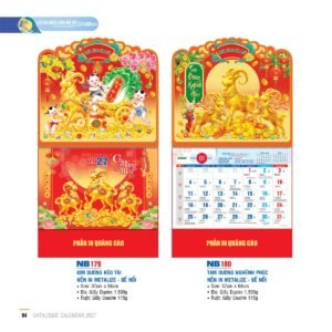 Lịch Treo Tường Lò Xo 2027 NB Mẫu NB179 (37 x 68cm) Ấn Phẩm Lịch Tết Eco Thân Thiện Môi Trường in logo doanh nghiệp quà tặng Tết tại Quà Tặng EcoTech VN
