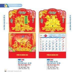 Lịch Treo Tường Lò Xo 2027 NB Mẫu NB199D (37 x 68cm) Ấn Phẩm Lịch Tết Eco Thân Thiện Môi Trường in logo doanh nghiệp quà tặng Tết tại Quà Tặng EcoTech VN