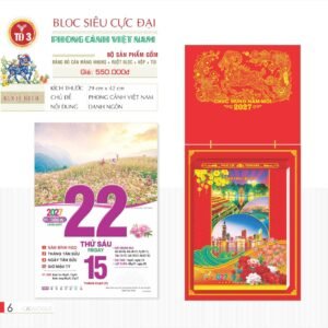 Lịch Bloc Siêu Cực Đại 2027 TD Mẫu TD3 (38 x 53 cm) Ấn Phẩm Lịch Tết Eco Thân Thiện Môi Trường in logo doanh nghiệp quà tặng Tết tại Quà Tặng EcoTech VN