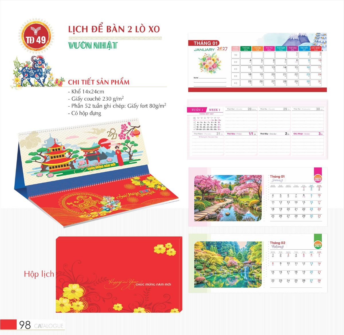 Lịch Để Bàn 2027 TD Mẫu TD49 (14 x 24cm) Ấn Phẩm Lịch Tết Eco Thân Thiện Môi Trường Lịch Để Bàn 2027 TD Mẫu TD49 (14 x 24cm) Ấn Phẩm Lịch Tết Eco Thân Thiện Môi Trường in logo doanh nghiệp quà tặng Tết tại Quà Tặng EcoTech VN