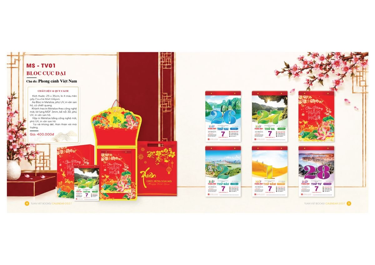 Lịch Bloc Cực Đại 2027 TV01 Ấn Phẩm Lịch Tết Eco Thân Thiện Môi Trường