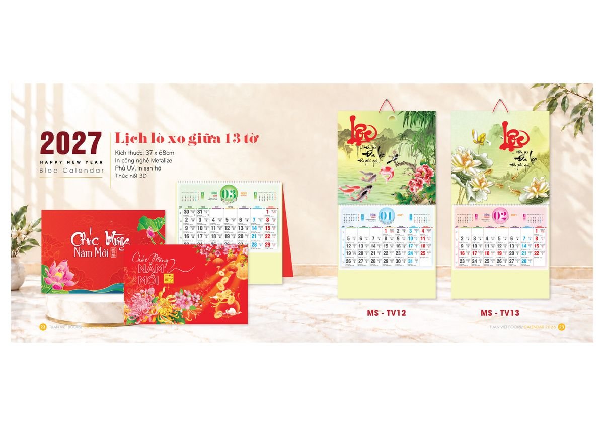 Lịch Bloc Cực Đại 2027 TV12 Ấn Phẩm Lịch Tết Eco Thân Thiện Môi Trường