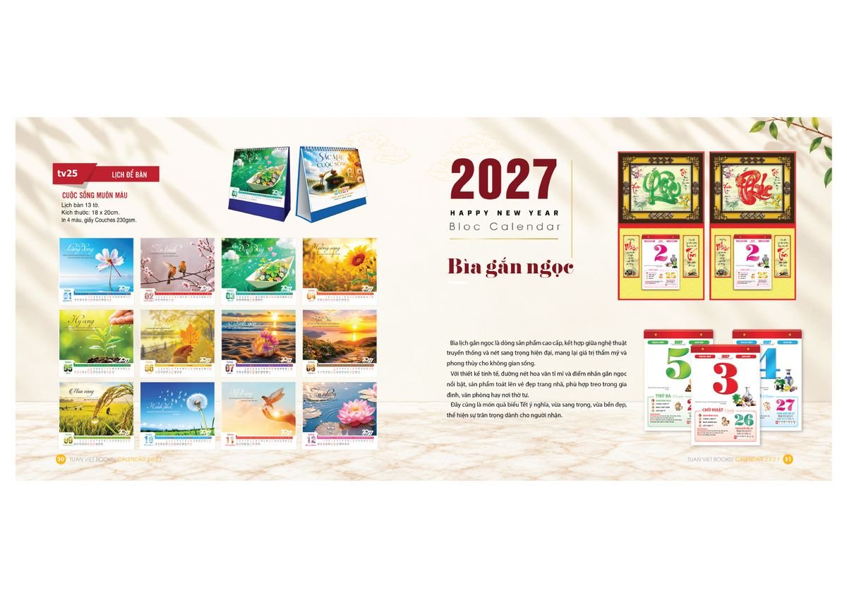 Lịch Bìa Treo Gắn Bloc 2027 TV16 Ấn Phẩm Lịch Tết Eco Thân Thiện Môi Trường